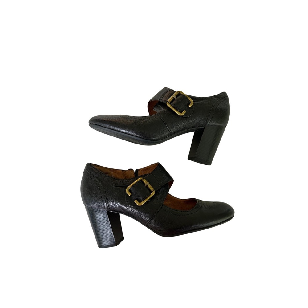 Clark's Black Genuine Leather Maryjane Heels Shoes Rockabilly Cottagecore 6